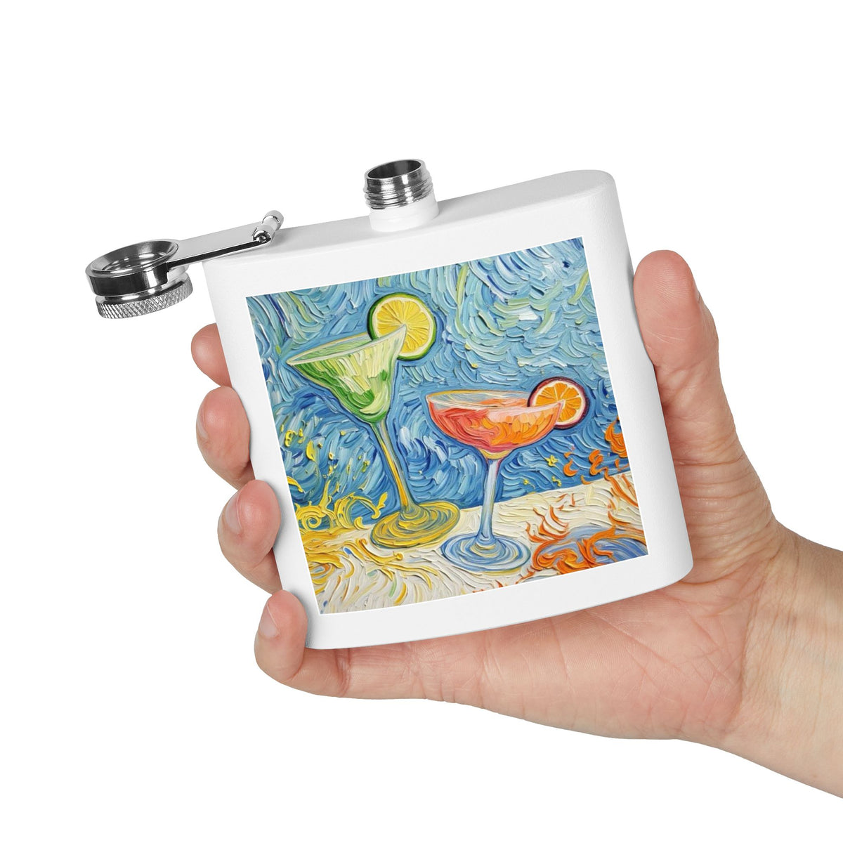 Flask - Stainless Steel 6oz - Colorful Cocktail Splash - Whimsical Artwork - 'Cheers, Darling'