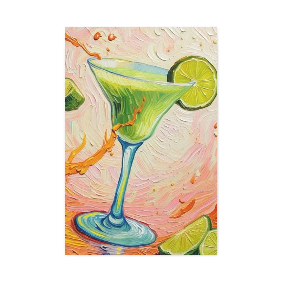 Canvas Wall Art - Green Refreshing Citrus Drink -Splashes of Orange - Artistic Painterly Style - Impasto Design Print - 'Citrus Splash'