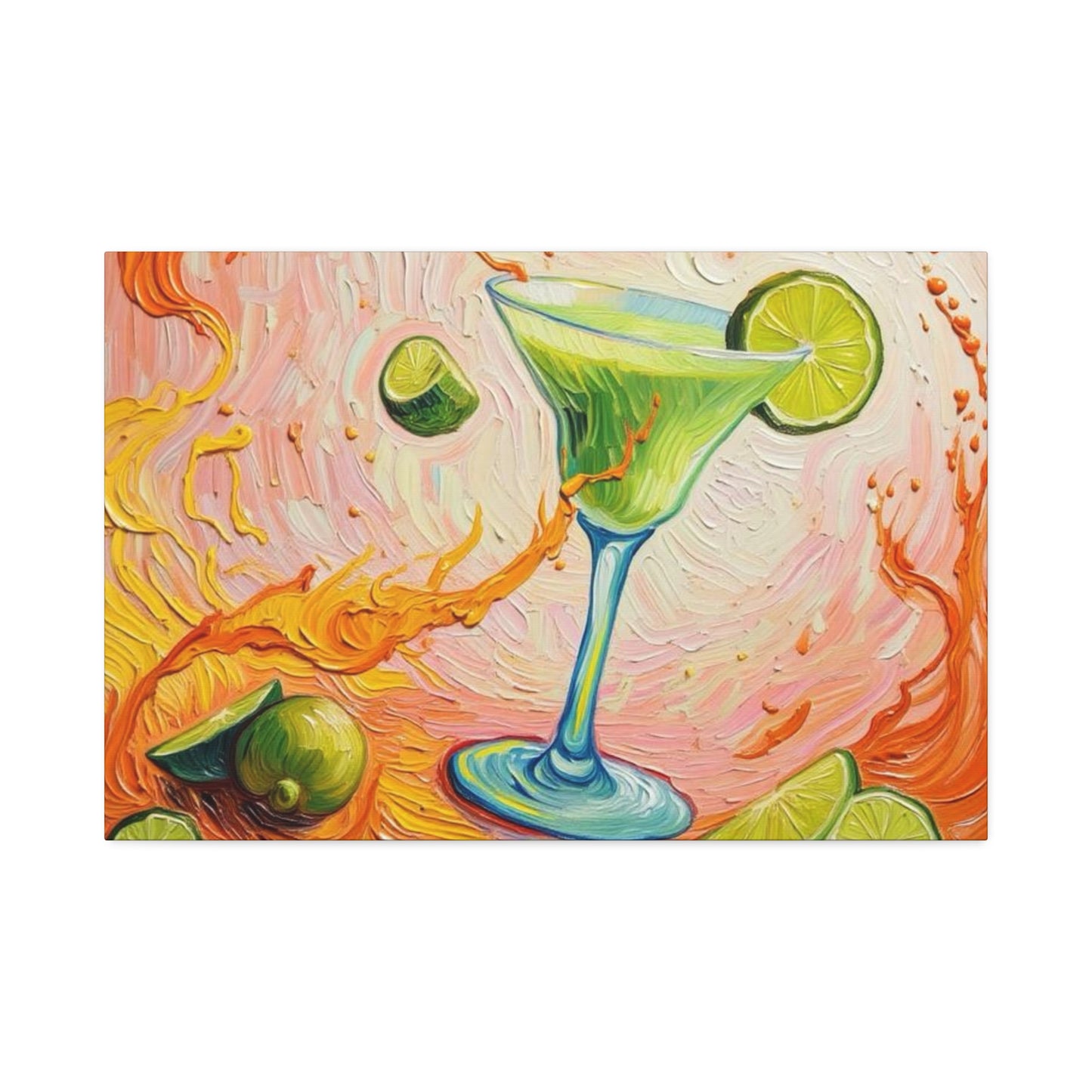 Canvas Wall Art - Green Refreshing Citrus Drink -Splashes of Orange - Artistic Painterly Style - Impasto Design Print - 'Citrus Splash'