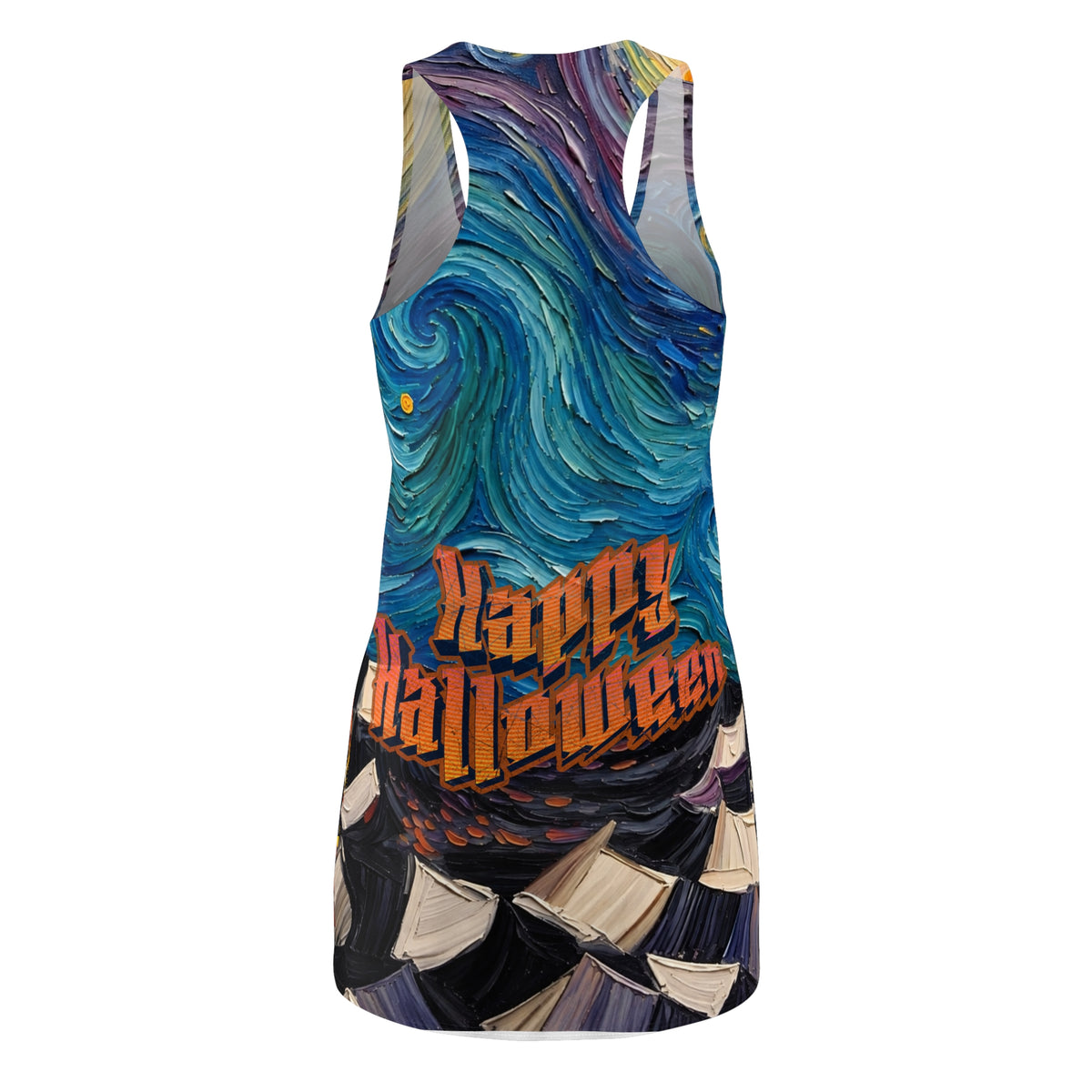 Halloween Pumpkin Witch Hat Racerback Dress — "Happy Halloween" on backside