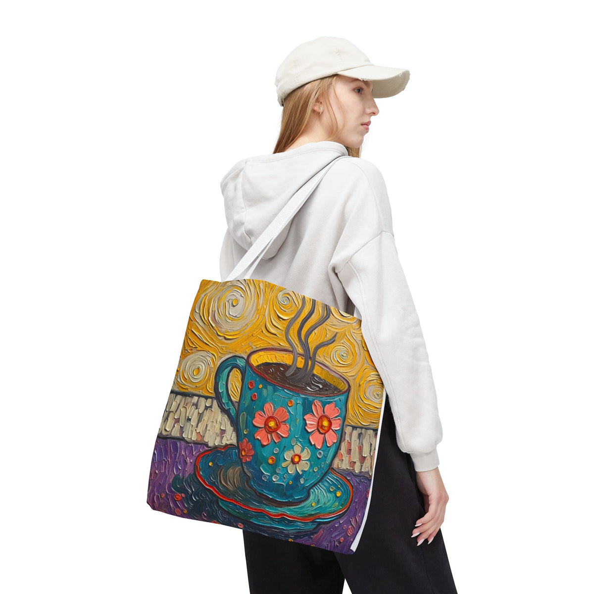 Tote Bag - Flower Coffee Cup - Painterly Style Design - 'Rich Roast'