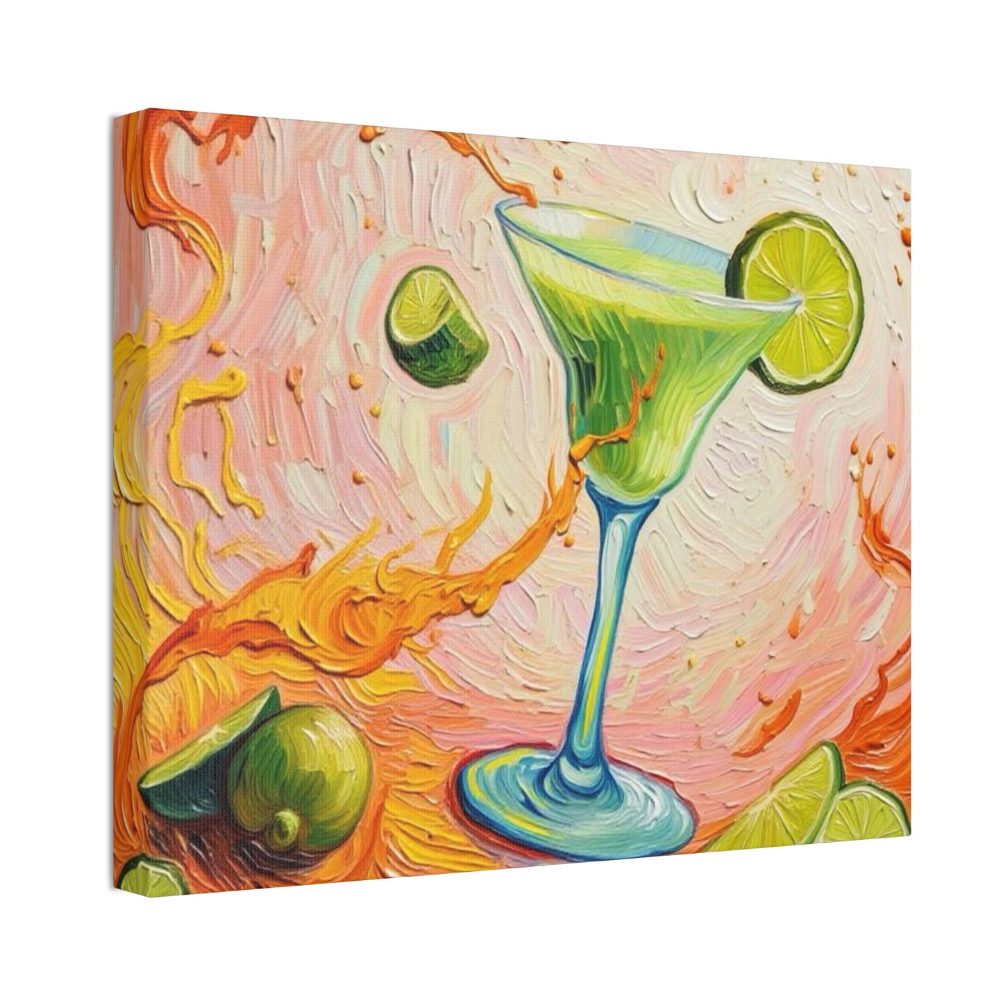 Canvas Wall Art - Green Refreshing Citrus Drink -Splashes of Orange - Artistic Painterly Style - Impasto Design Print - 'Citrus Splash'
