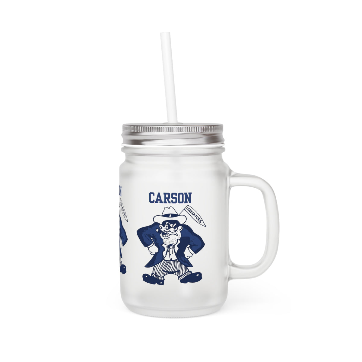 Vintage Carson Senators Mascot Mason Jar Tumbler with Straw - Drink Jar - 12 oz