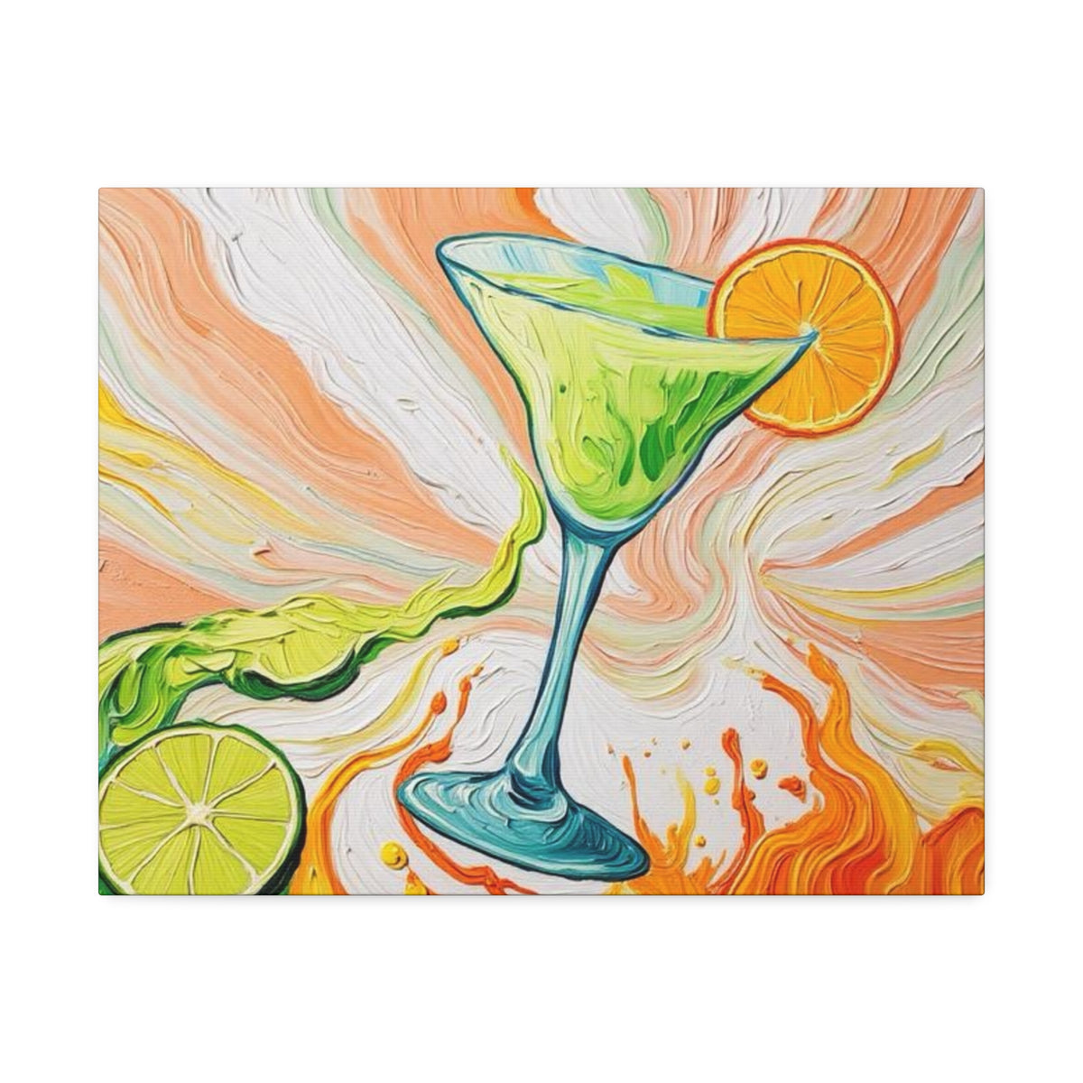 Canvas Wall Art - Orange and Green Refreshing Citrus Cocktail-Splashes of Color - Artistic Painterly Style - Impasto Design Print - 'Lime Light'