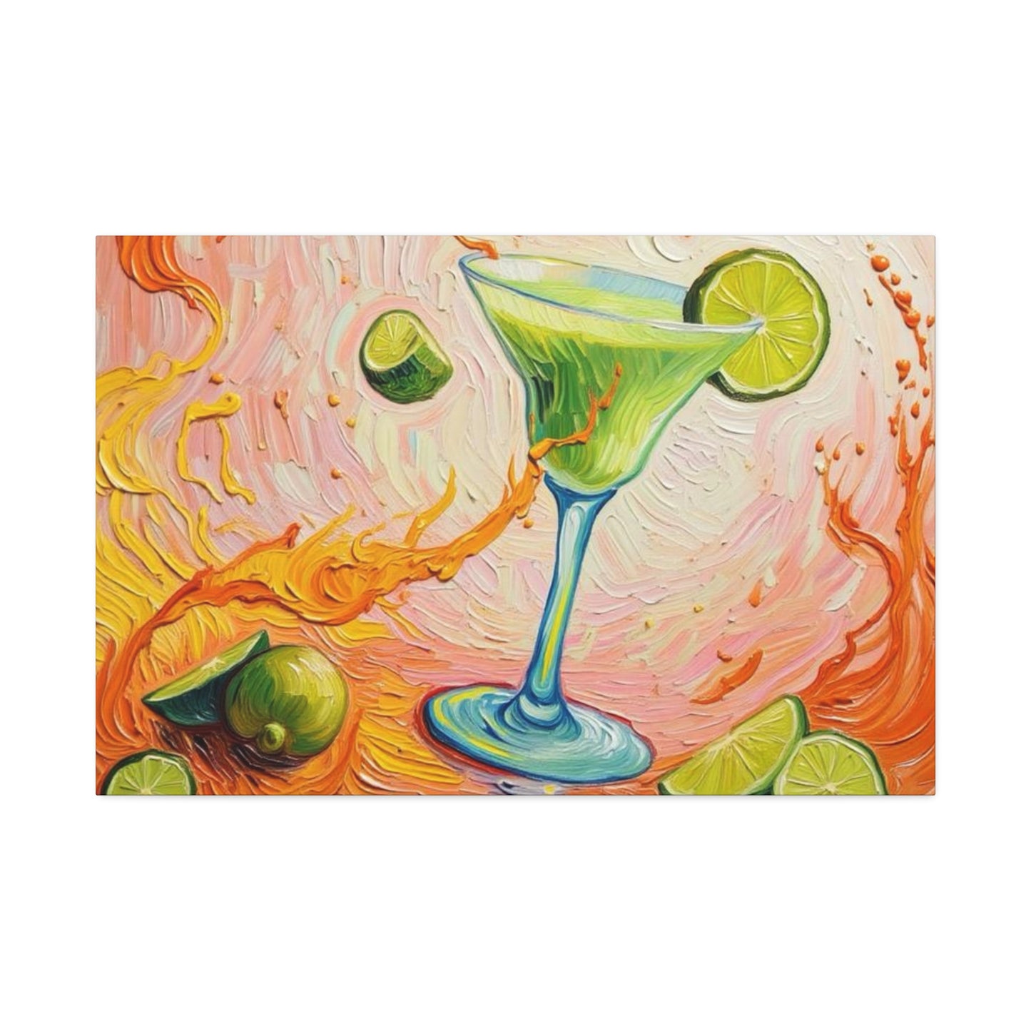 Canvas Wall Art - Green Refreshing Citrus Drink -Splashes of Orange - Artistic Painterly Style - Impasto Design Print - 'Citrus Splash'