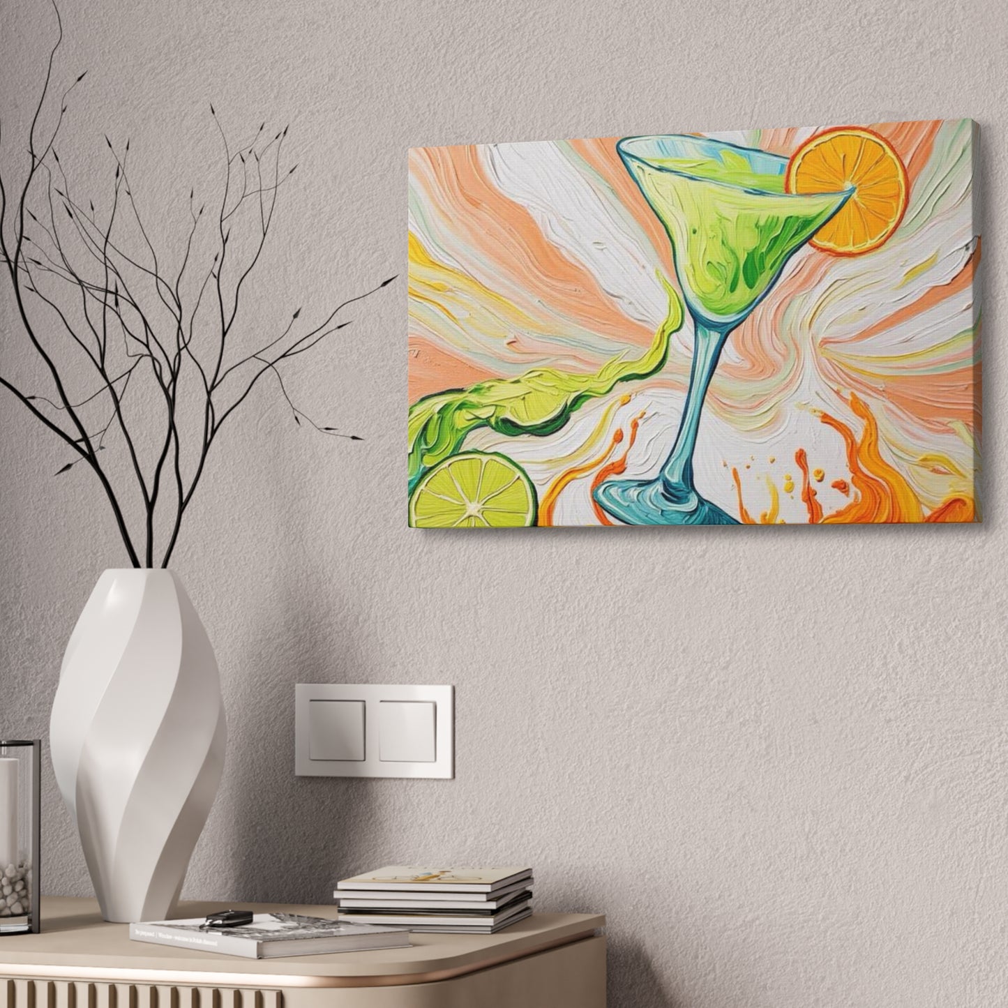 Canvas Wall Art - Orange and Green Refreshing Citrus Cocktail-Splashes of Color - Artistic Painterly Style - Impasto Design Print - 'Lime Light'