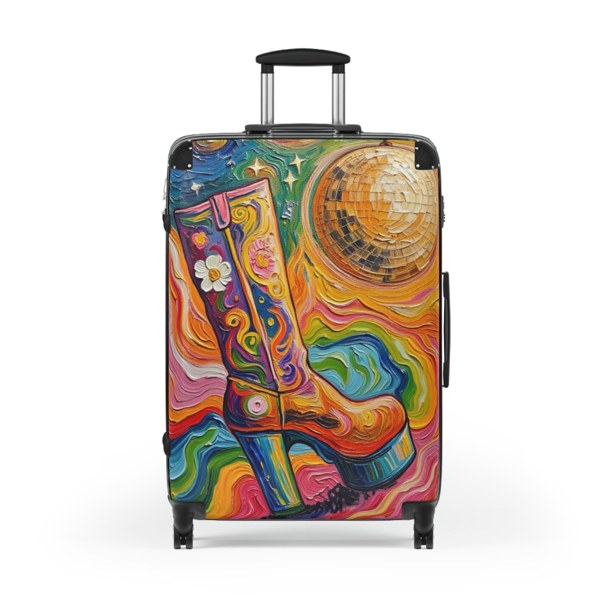 Luggage - Suitcases - Carry-on - Psychedelic Disco Platform Boot - Painterly Style Artistic Rolling Suitcase - 'Golden Groove''
