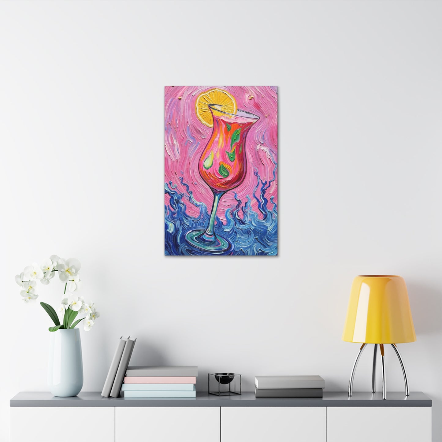Canvas Wall Art - Vibrant Floating Pink Drink - Tropical Artistic Painterly Design - 'Ocean Splash'