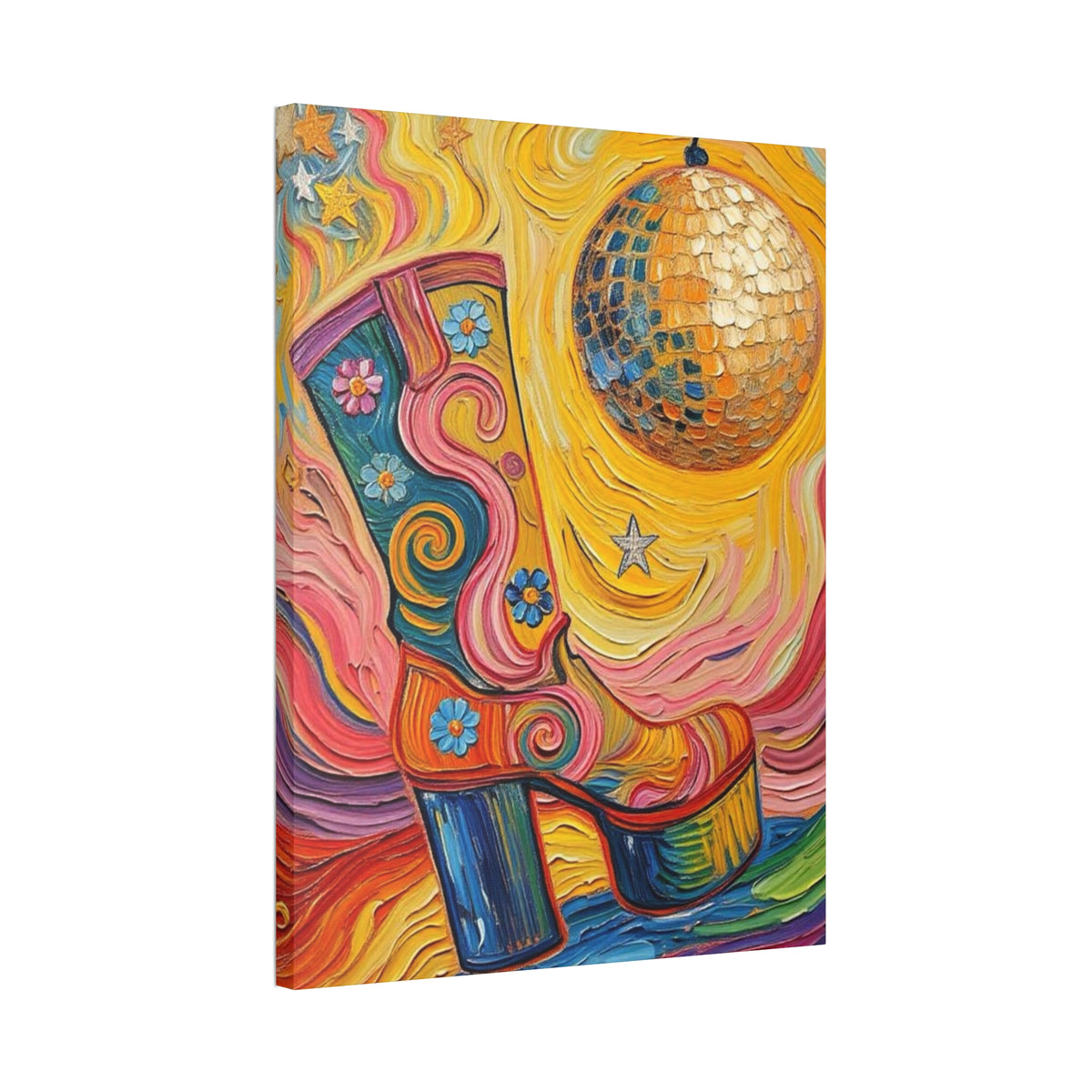 Canvas Wall Art - Colorful Retro Disco High Heel Platform Boot - Painterly Style Design - ' Boogie Nights'