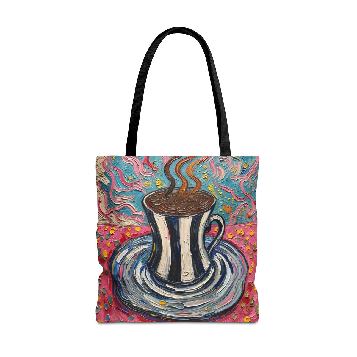 Tote Bag - Colorful Striped Coffee Cup - Painterly Style Design  - 'Mocha Dreams'