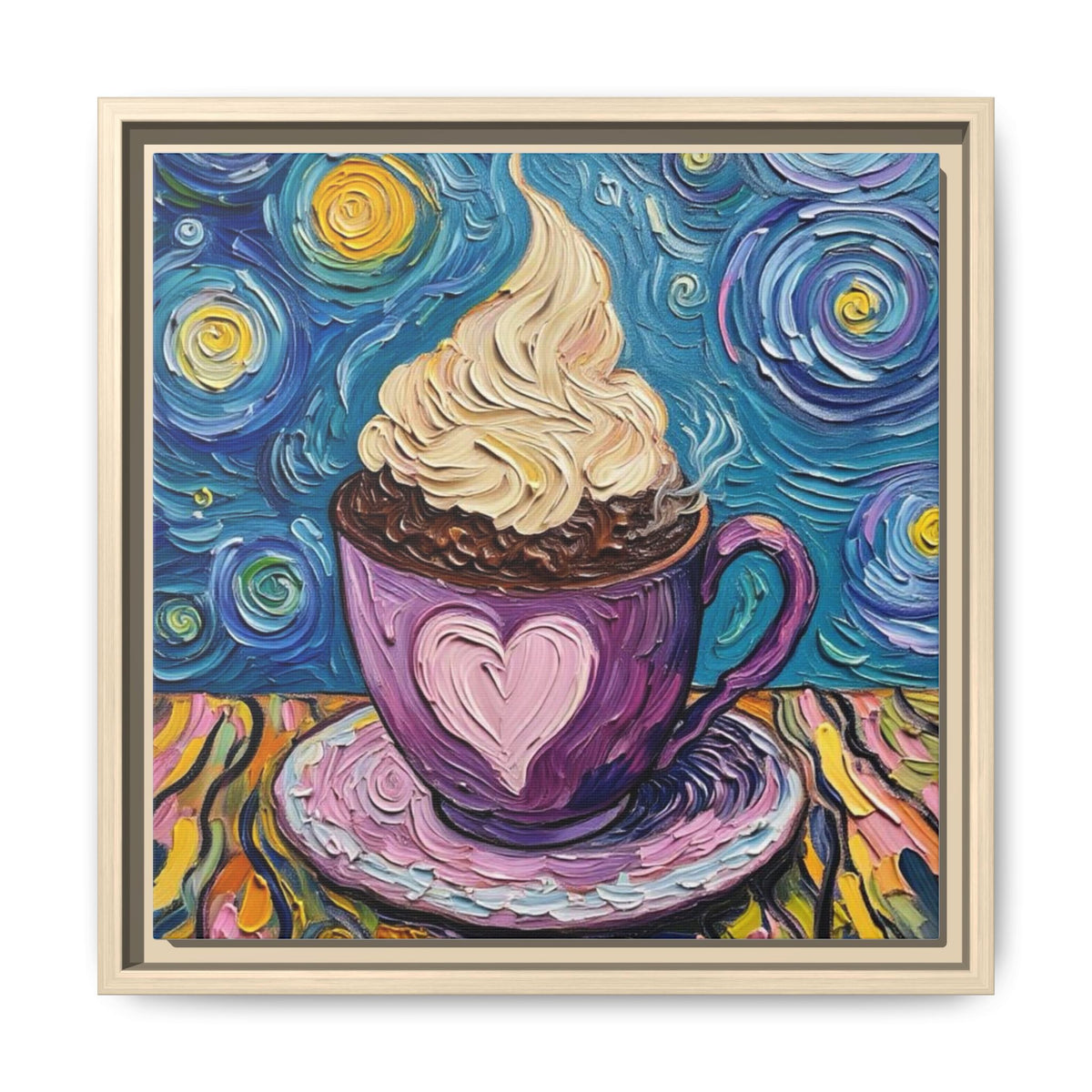 Canvas Wall Art - Colorful Coffee Cup - Artistic Painterly Style - Impasto Design Print - 'Dreamer's Roast'