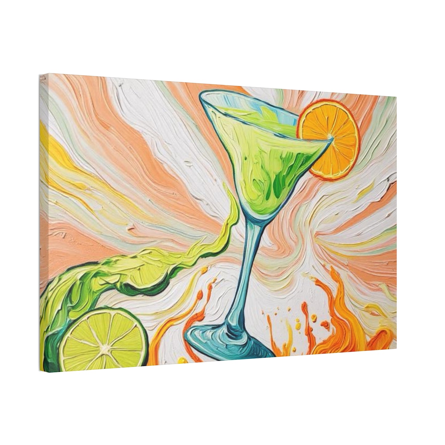 Canvas Wall Art - Orange and Green Refreshing Citrus Cocktail-Splashes of Color - Artistic Painterly Style - Impasto Design Print - 'Lime Light'