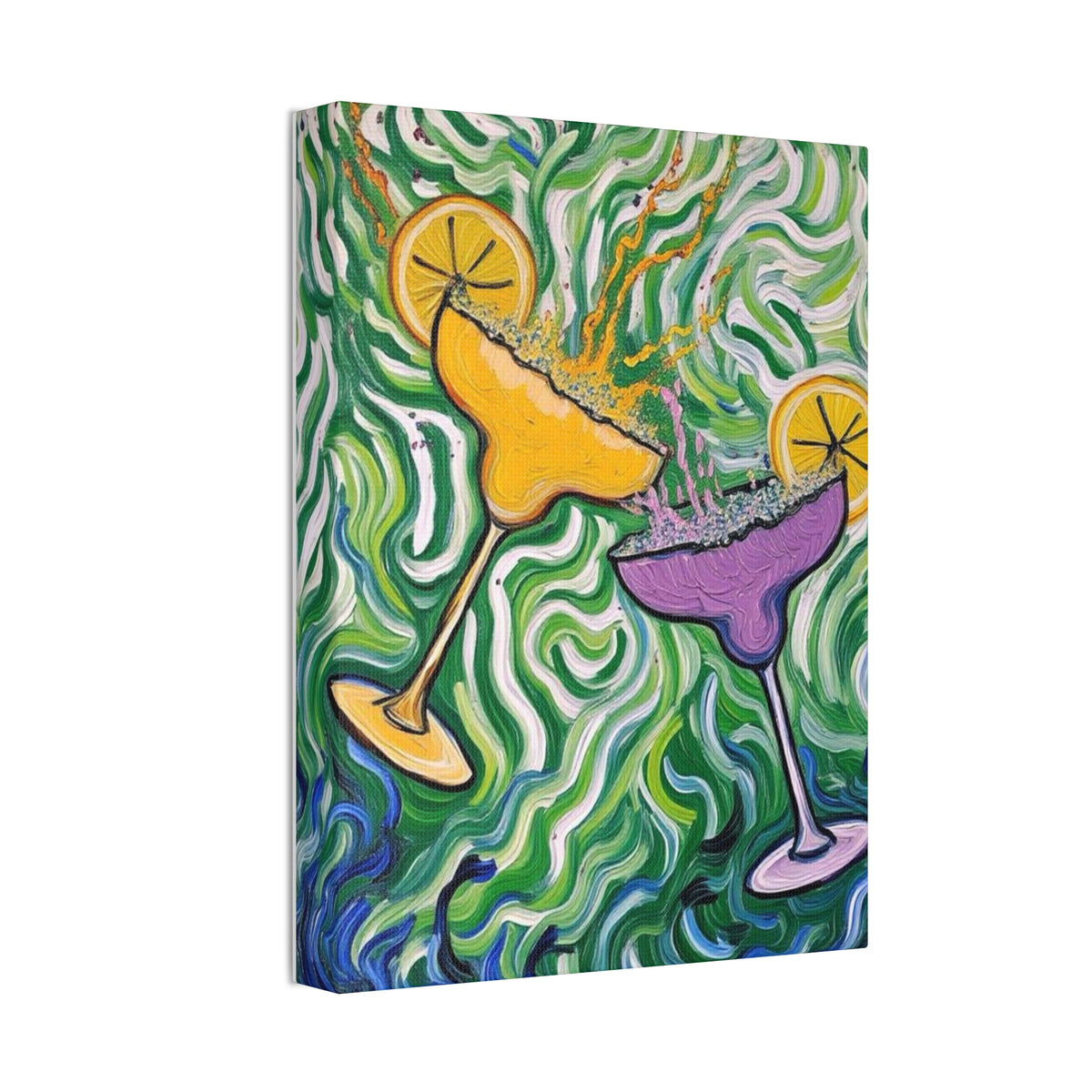 Canvas Wall Art - Clinking Margarita Glasses - Painterly Style - Impasto Design Print - 'Margarita Madness'