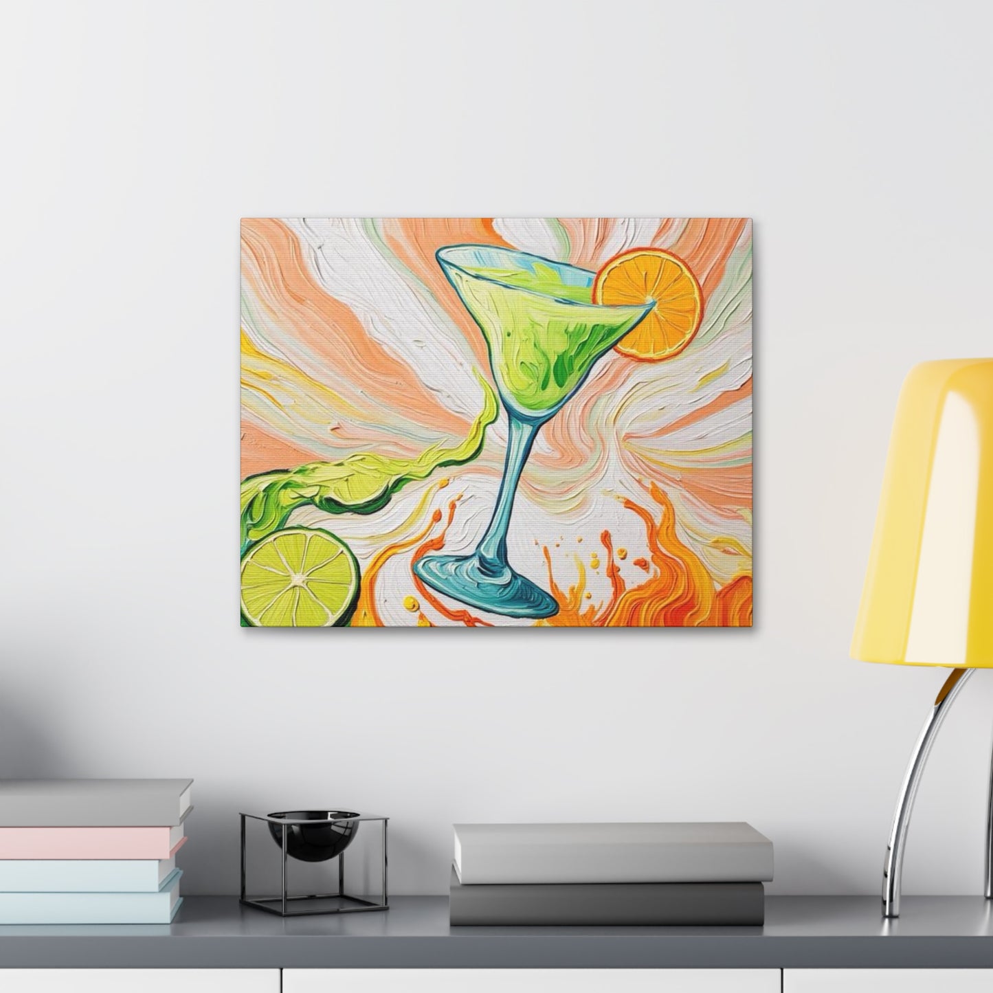 Canvas Wall Art - Orange and Green Refreshing Citrus Cocktail-Splashes of Color - Artistic Painterly Style - Impasto Design Print - 'Lime Light'