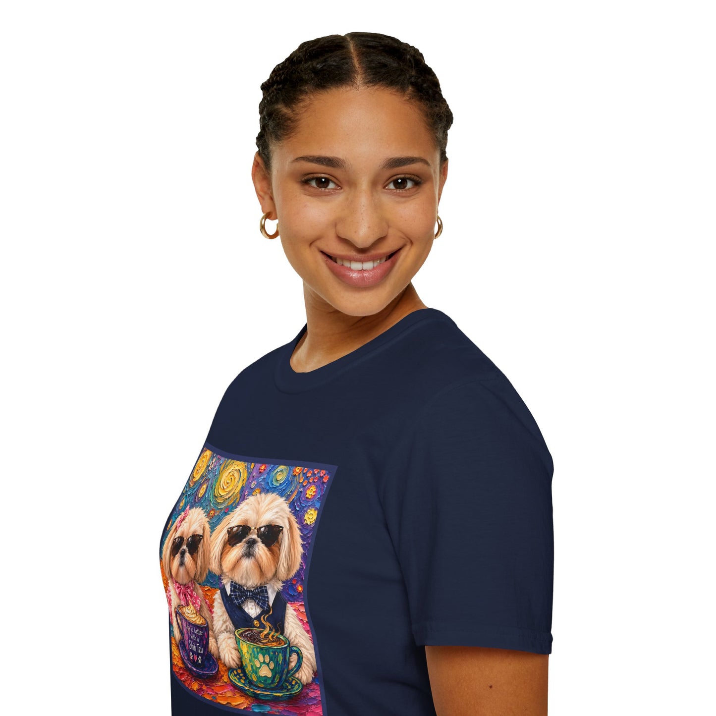 Shih Tzu Coffee Date T-Shirt - Cute Couple - Dogs with Teacups - Paws for Coffee