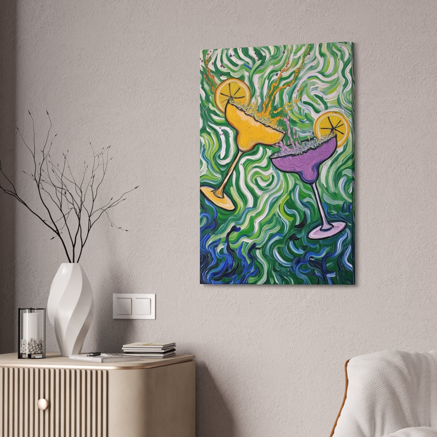 Canvas Wall Art - Clinking Margarita Glasses - Painterly Style - Impasto Design Print - 'Margarita Madness'
