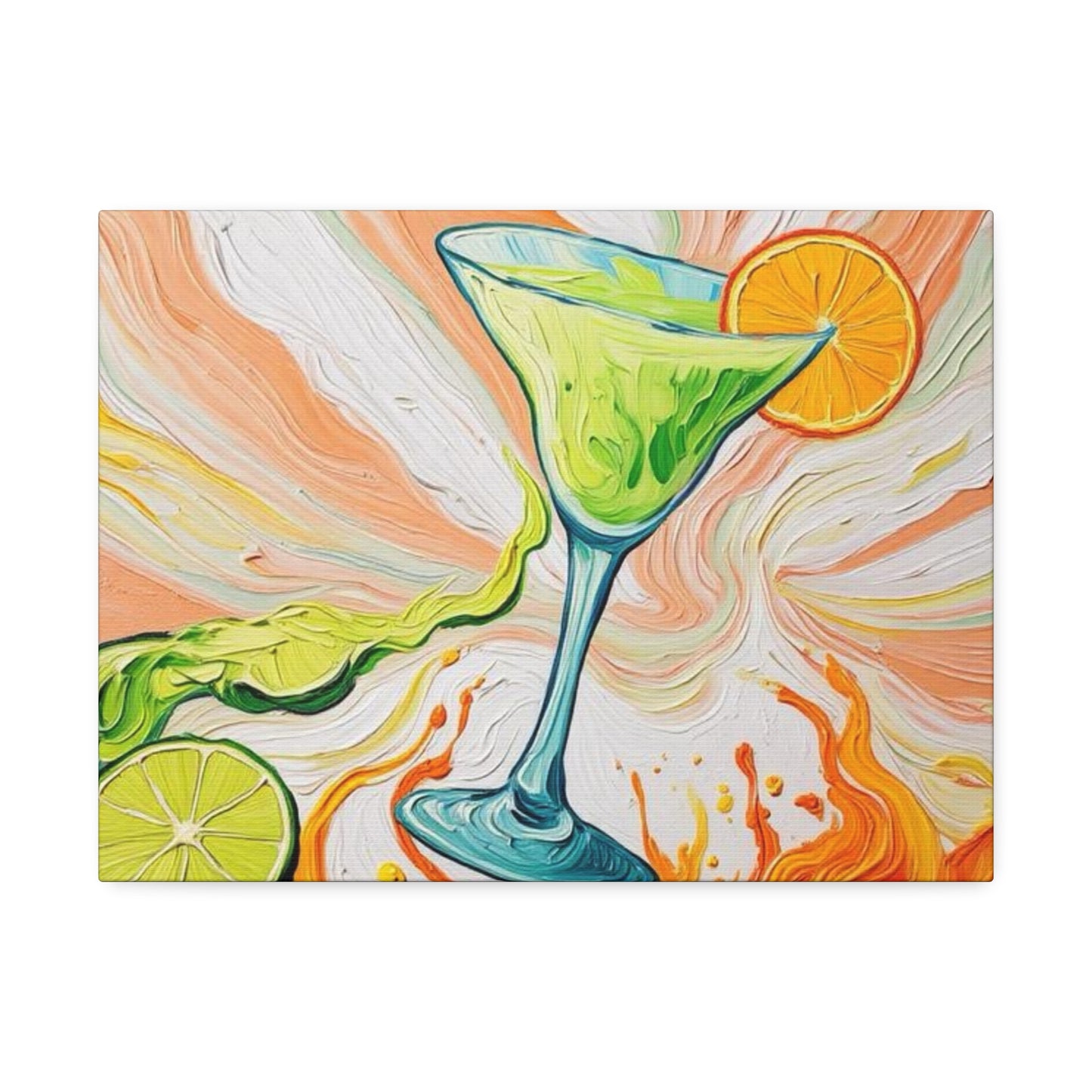 Canvas Wall Art - Orange and Green Refreshing Citrus Cocktail-Splashes of Color - Artistic Painterly Style - Impasto Design Print - 'Lime Light'