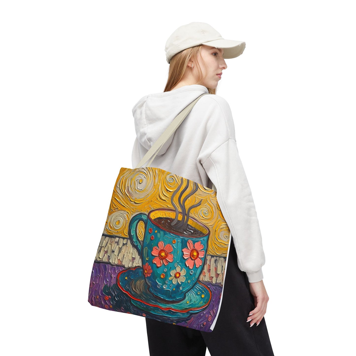 Tote Bag - Flower Coffee Cup - Painterly Style Design - 'Rich Roast'