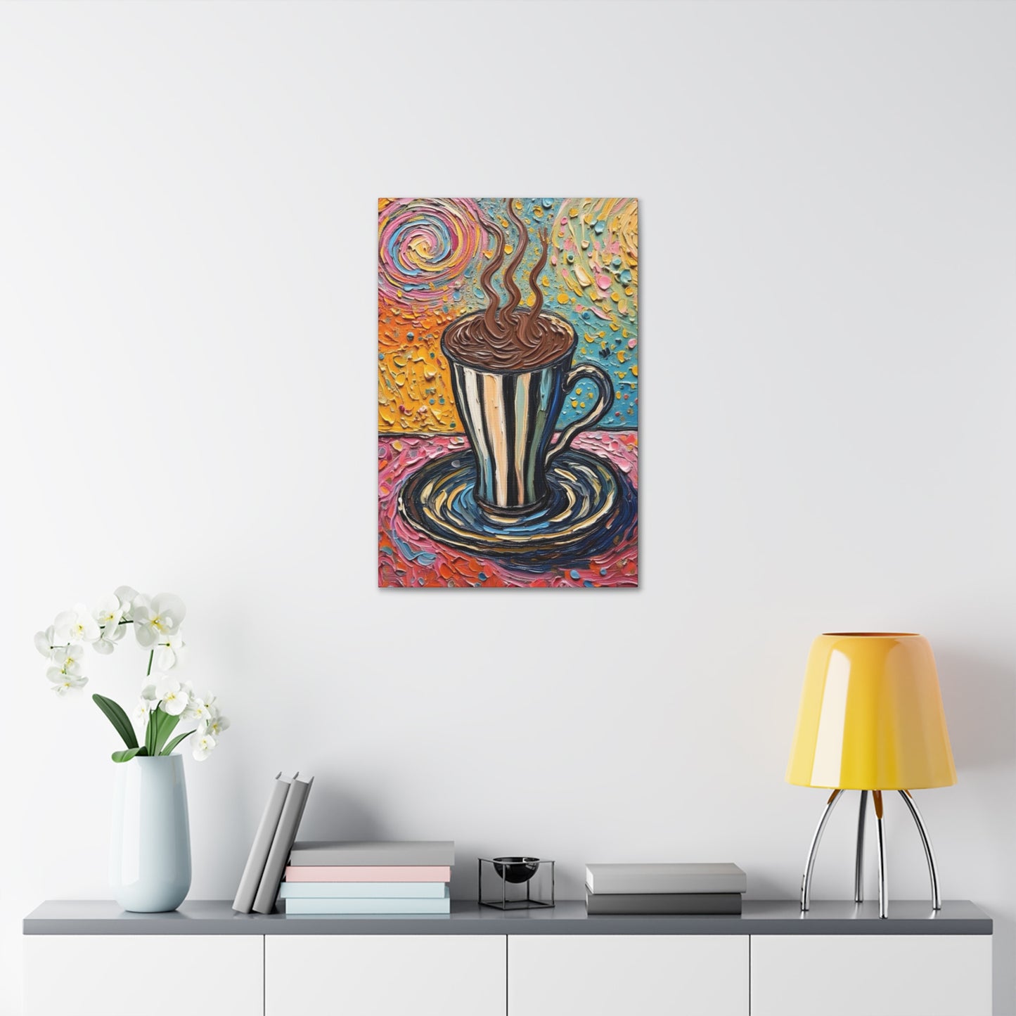 Colorful Coffee Cup Canvas Wall Art — Stretched 1.5"