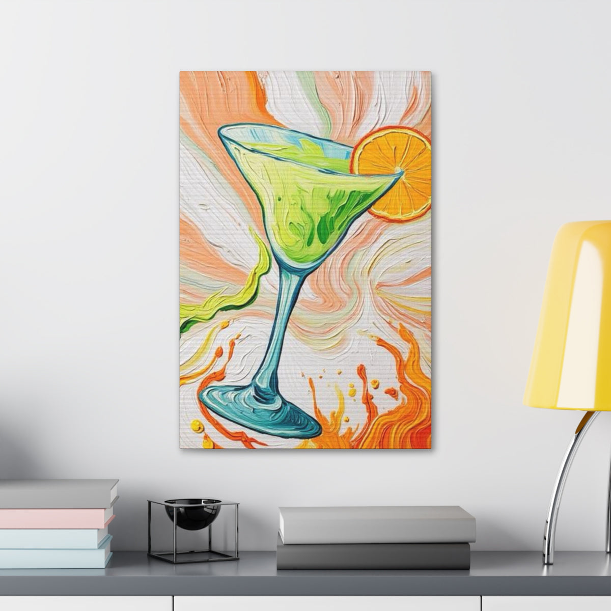 Canvas Wall Art - Orange and Green Refreshing Citrus Cocktail-Splashes of Color - Artistic Painterly Style - Impasto Design Print - 'Lime Light'