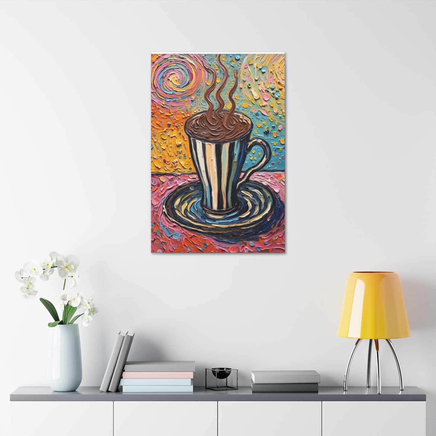 Colorful Coffee Cup Canvas Wall Art — Stretched 1.5"