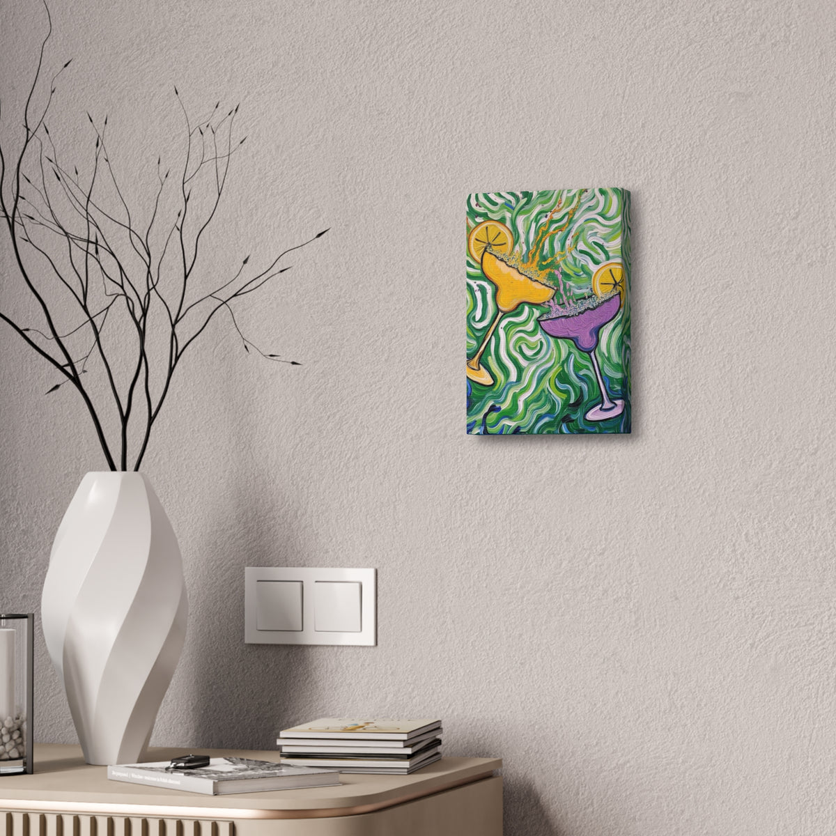 Canvas Wall Art - Clinking Margarita Glasses - Painterly Style - Impasto Design Print - 'Margarita Madness'