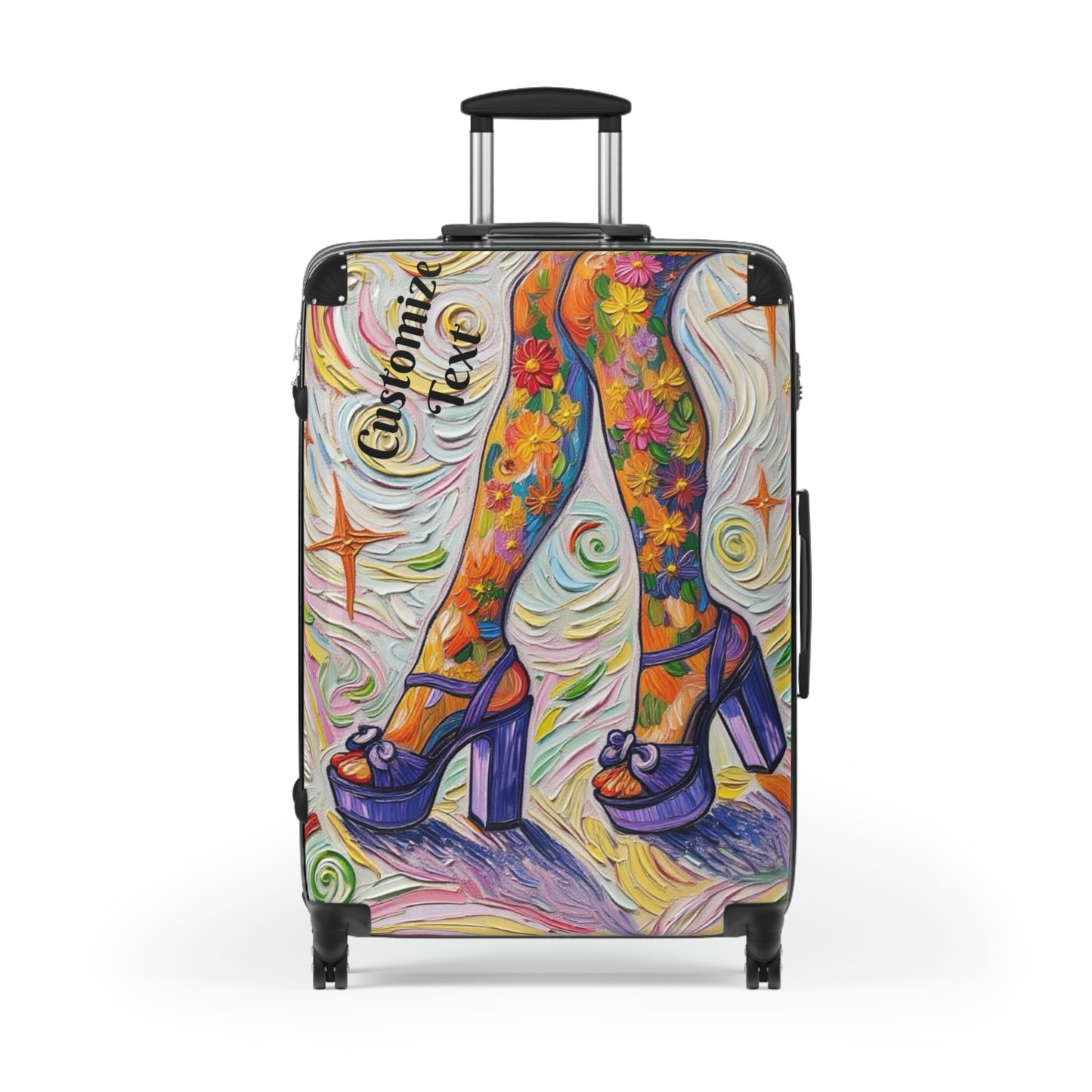 Luggage - Suitcases - Carry-on - Purple Platform Shoes Flowered Legs - Painterly Style Artistic Rolling Suitcase - 'Saturday Sparkle'