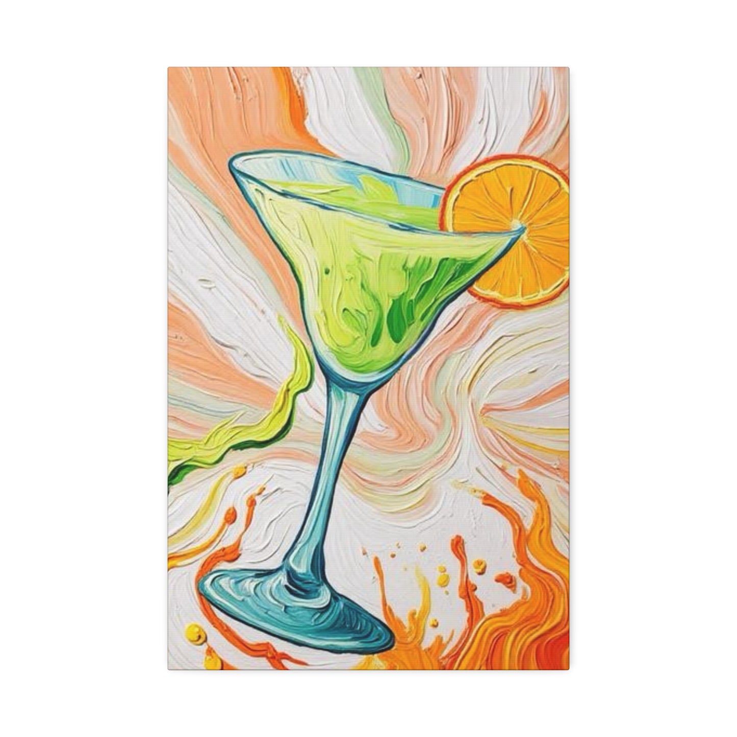 Canvas Wall Art - Orange and Green Refreshing Citrus Cocktail-Splashes of Color - Artistic Painterly Style - Impasto Design Print - 'Lime Light'