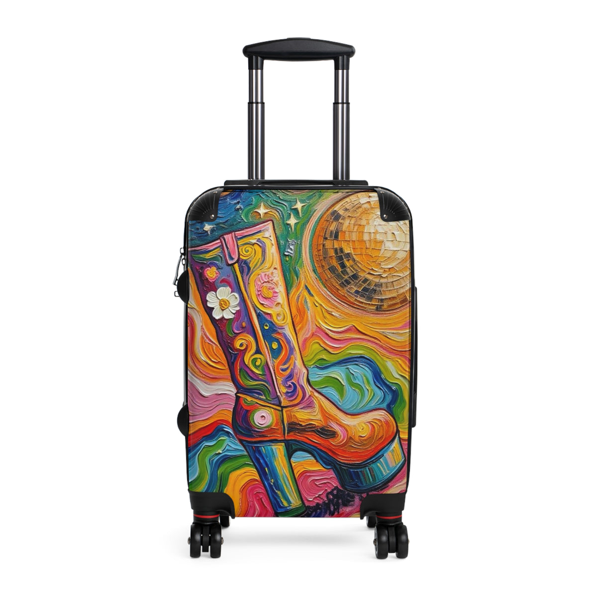 Luggage - Suitcases - Carry-on - Psychedelic Disco Platform Boot - Painterly Style Artistic Rolling Suitcase - 'Golden Groove''