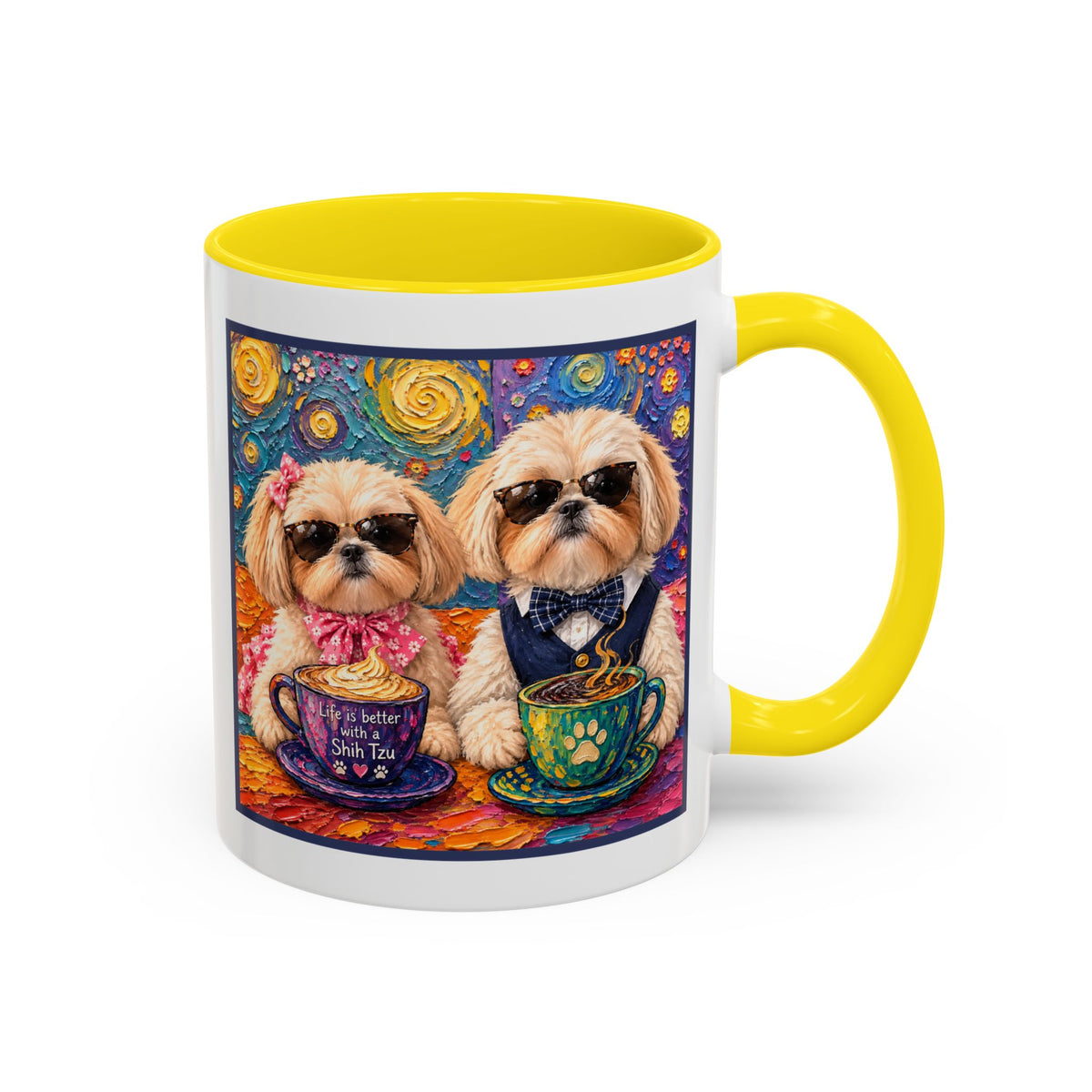 Shih Tzu Coffee Cup - Cute Dog Art - Couple with Teacups-Coffee cups - Paws for Coffee