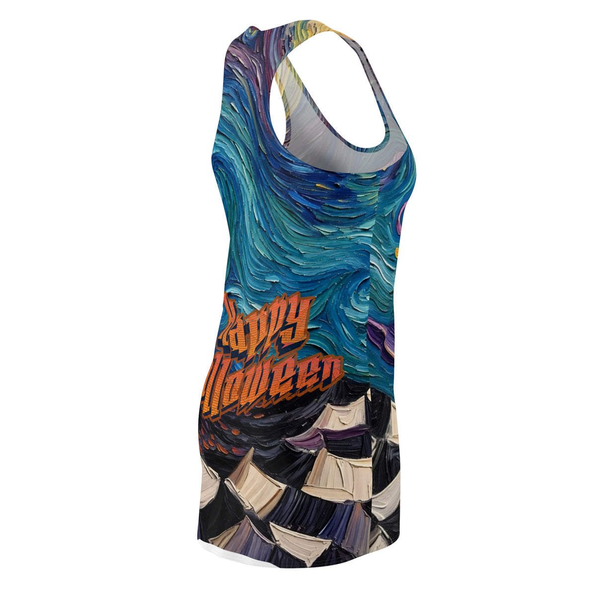 Halloween Pumpkin Witch Hat Racerback Dress — "Happy Halloween" on backside