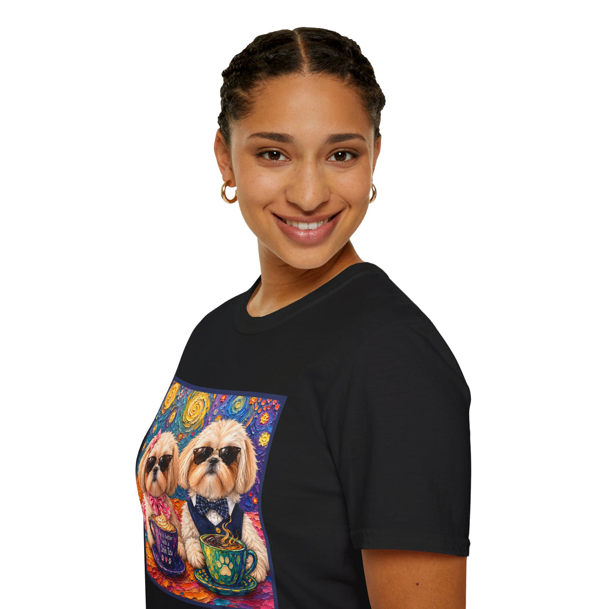 Shih Tzu Coffee Date T-Shirt - Cute Couple - Dogs with Teacups - Paws for Coffee