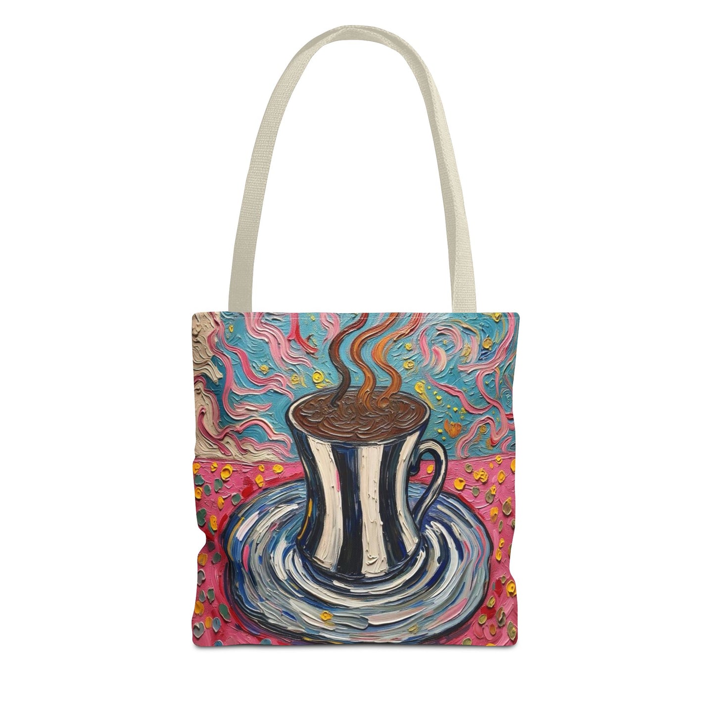 Tote Bag - Colorful Striped Coffee Cup - Painterly Style Design  - 'Mocha Dreams'