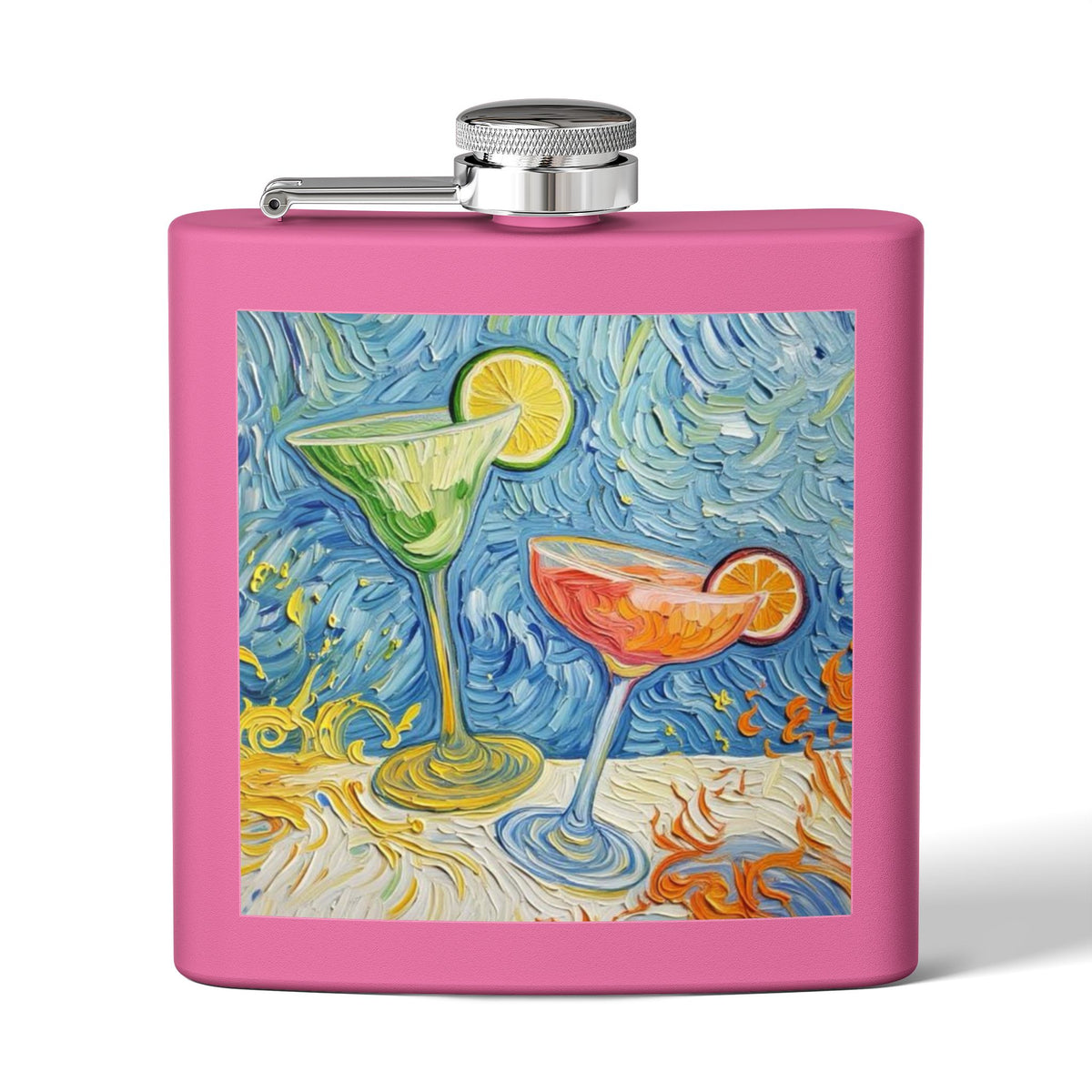 Flask - Stainless Steel 6oz - Colorful Cocktail Splash - Whimsical Artwork - 'Cheers, Darling'