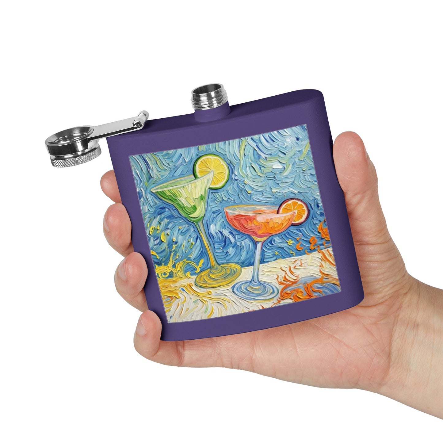 Flask - Stainless Steel 6oz - Colorful Cocktail Splash - Whimsical Artwork - 'Cheers, Darling'