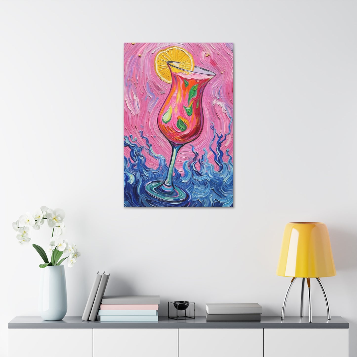Canvas Wall Art - Vibrant Floating Pink Drink - Tropical Artistic Painterly Design - 'Ocean Splash'