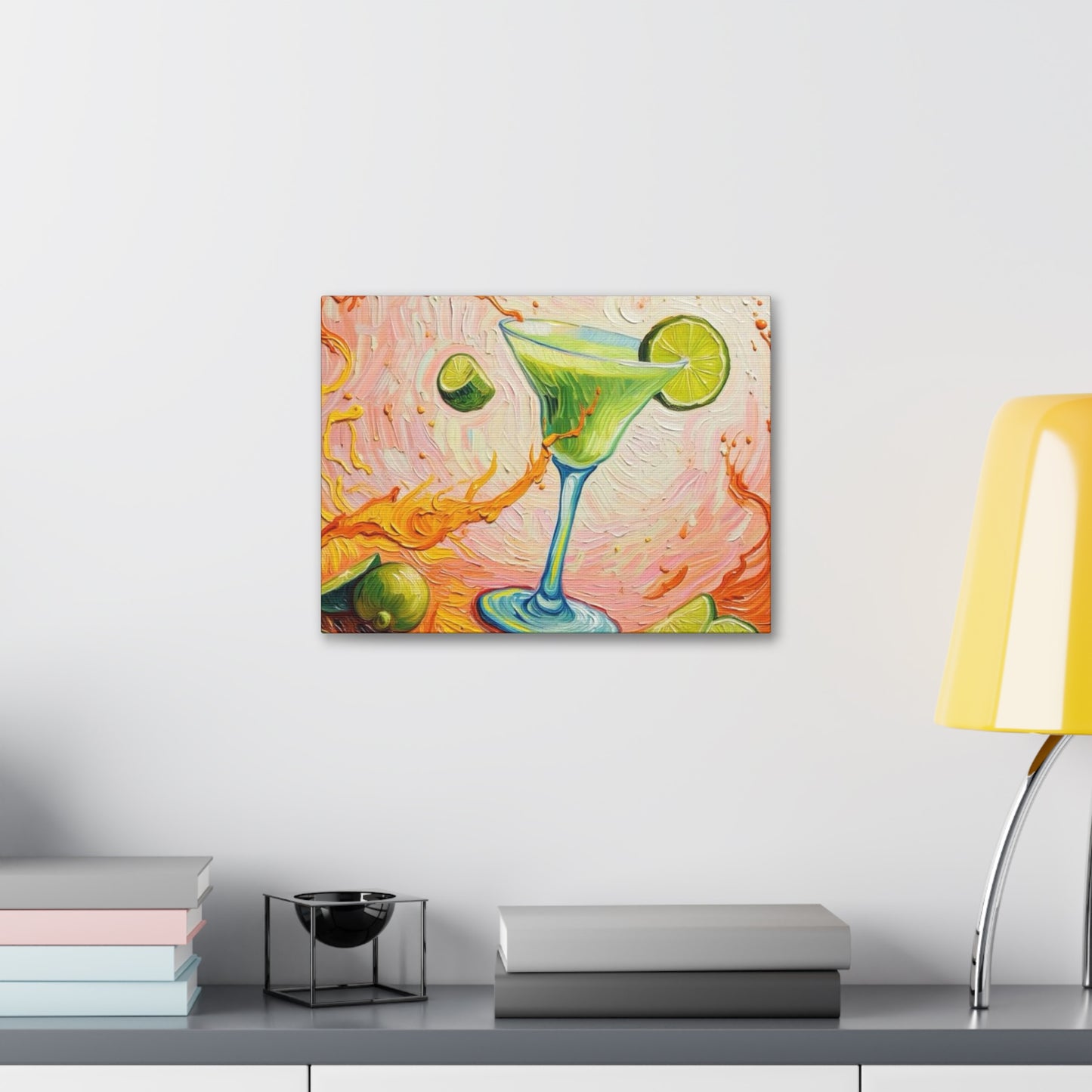 Canvas Wall Art - Green Refreshing Citrus Drink -Splashes of Orange - Artistic Painterly Style - Impasto Design Print - 'Citrus Splash'
