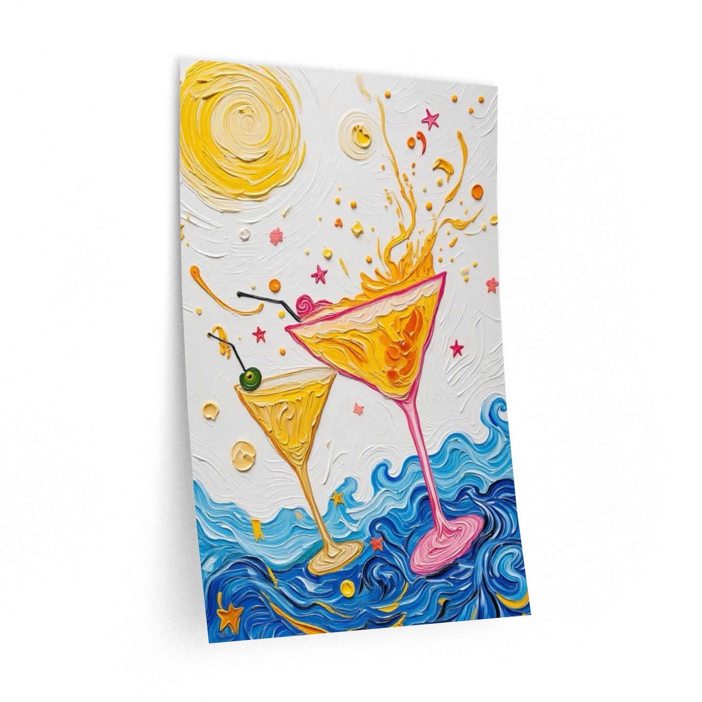 Wall Decal Art - Floating Splashing Martini Glasses - Bright Artistic Removable Wall Art - 'Shaken and Stirred'