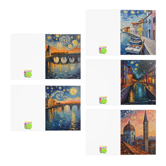 Greeting Cards (5-Pack) - Travel Artistic Painterly Style Designs 'Starry Escapes'