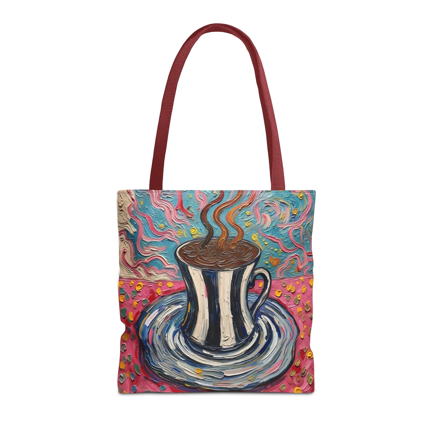 Tote Bag - Colorful Striped Coffee Cup - Painterly Style Design  - 'Mocha Dreams'