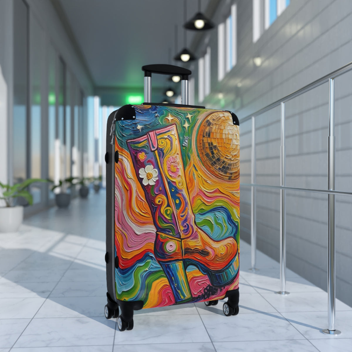 Luggage - Suitcases - Carry-on - Psychedelic Disco Platform Boot - Painterly Style Artistic Rolling Suitcase - 'Golden Groove''