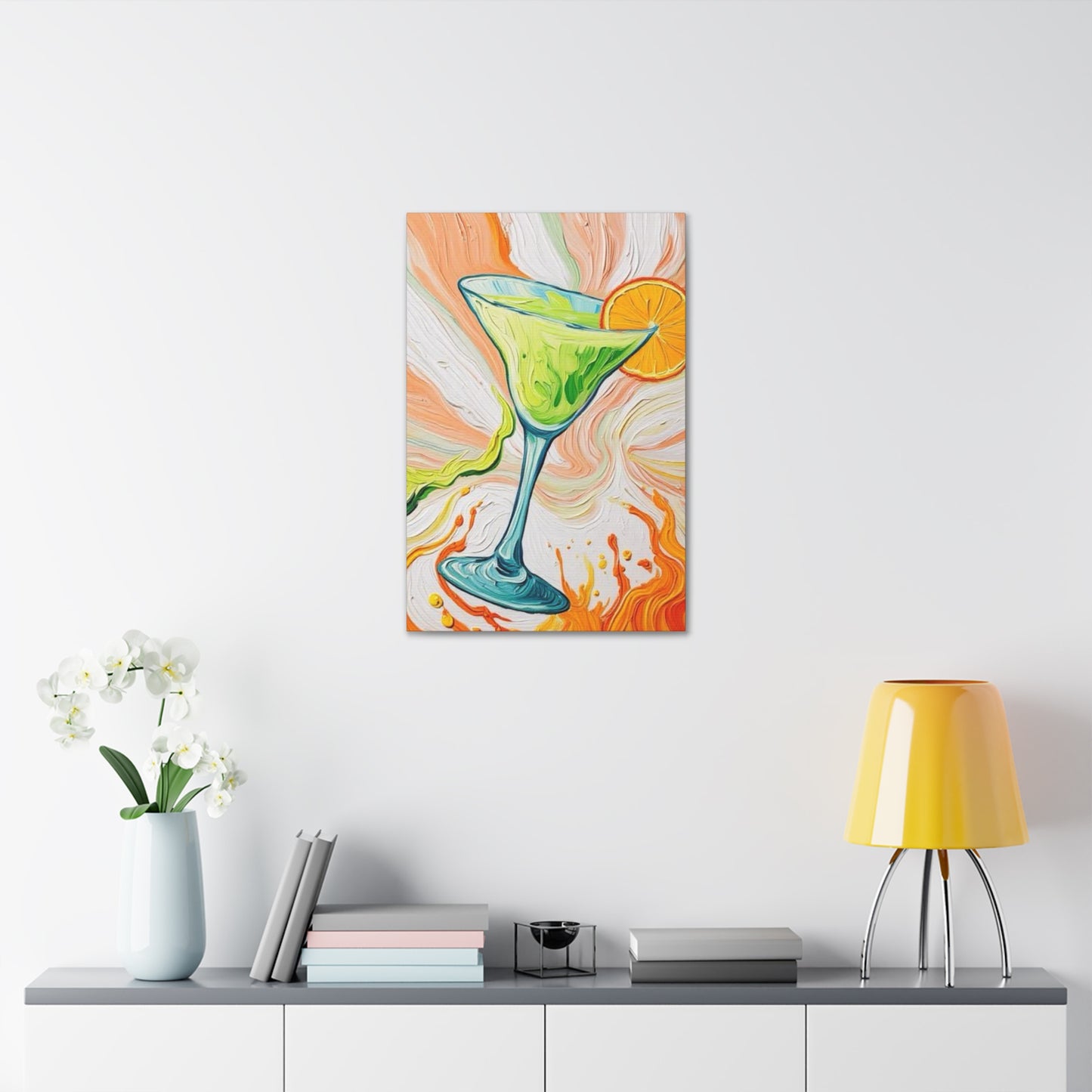 Canvas Wall Art - Orange and Green Refreshing Citrus Cocktail-Splashes of Color - Artistic Painterly Style - Impasto Design Print - 'Lime Light'