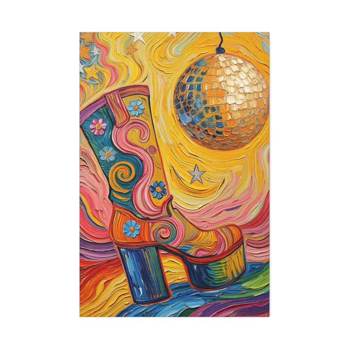 Canvas Wall Art - Colorful Retro Disco High Heel Platform Boot - Painterly Style Design - ' Boogie Nights'