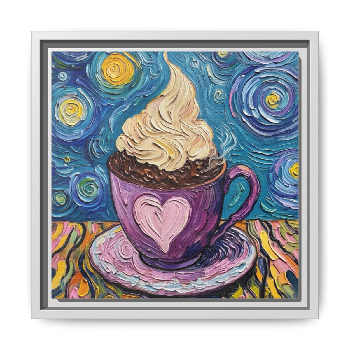 Canvas Wall Art - Colorful Coffee Cup - Artistic Painterly Style - Impasto Design Print - 'Dreamer's Roast'