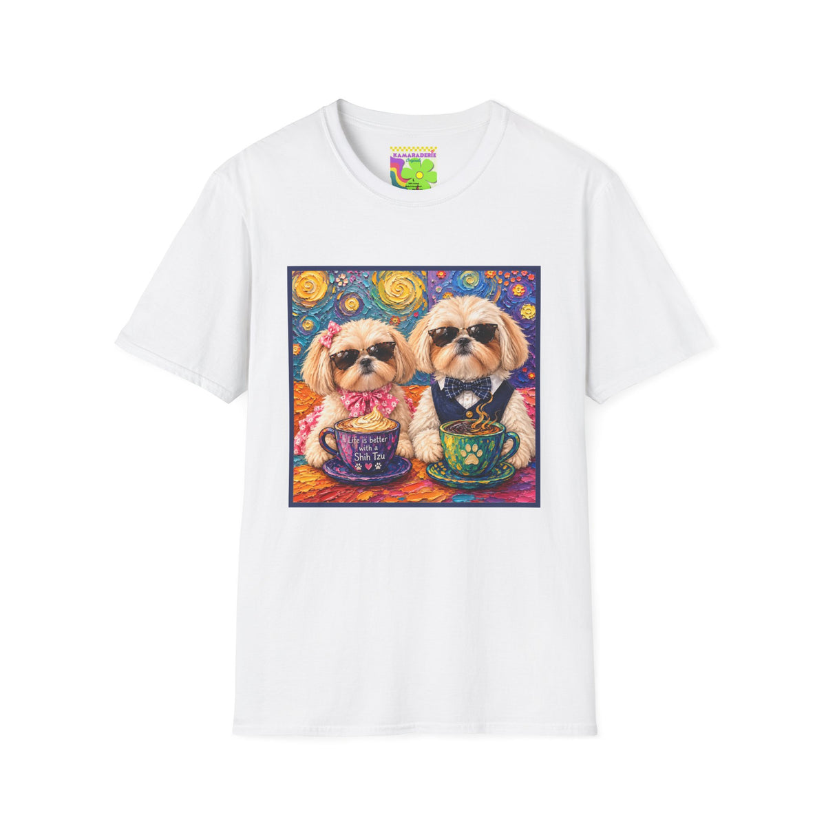 Shih Tzu Coffee Date T-Shirt - Cute Couple - Dogs with Teacups - Paws for Coffee
